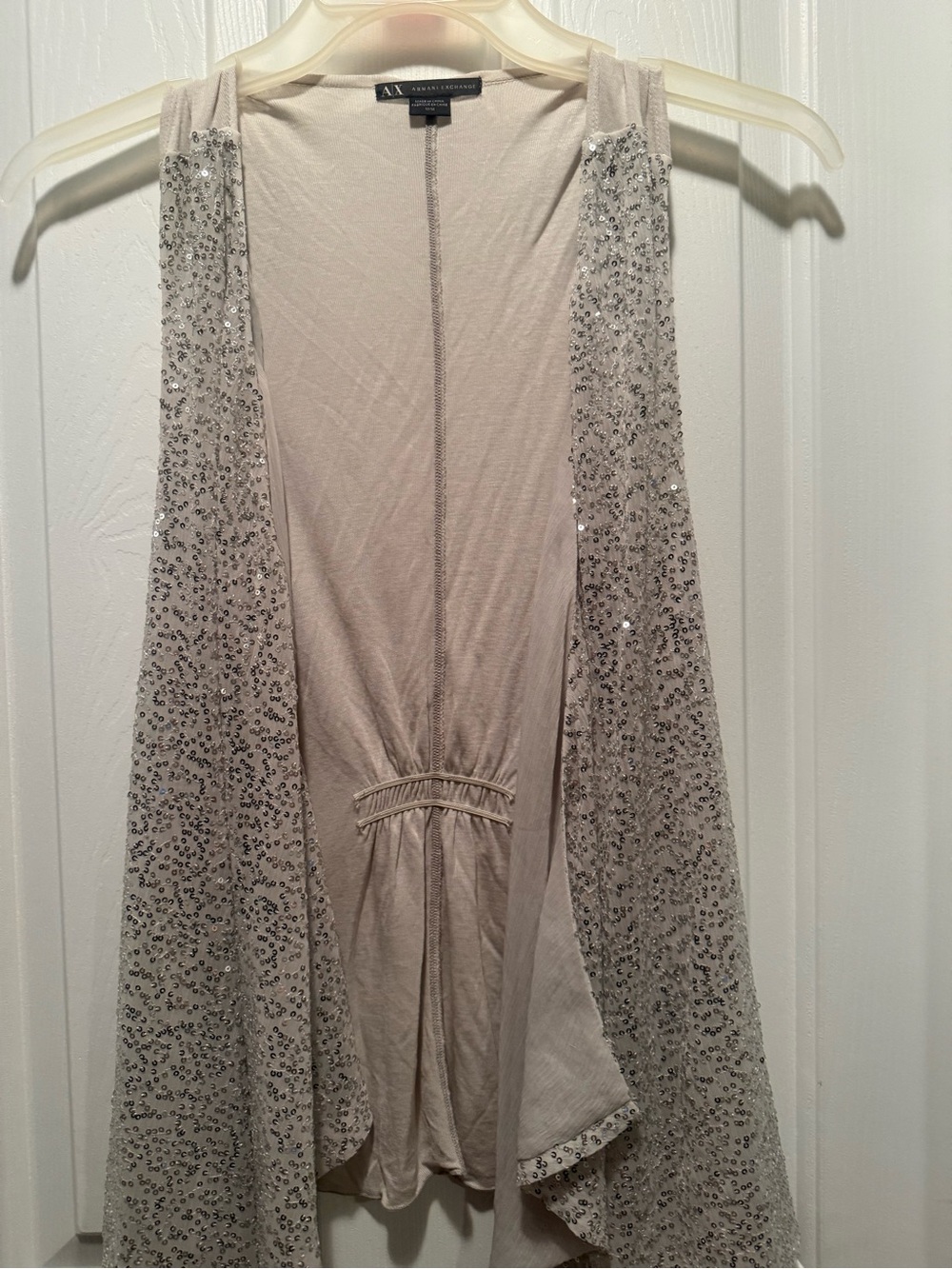A/X Armani Exchange Sequined Open-Front Vest in Light Beige